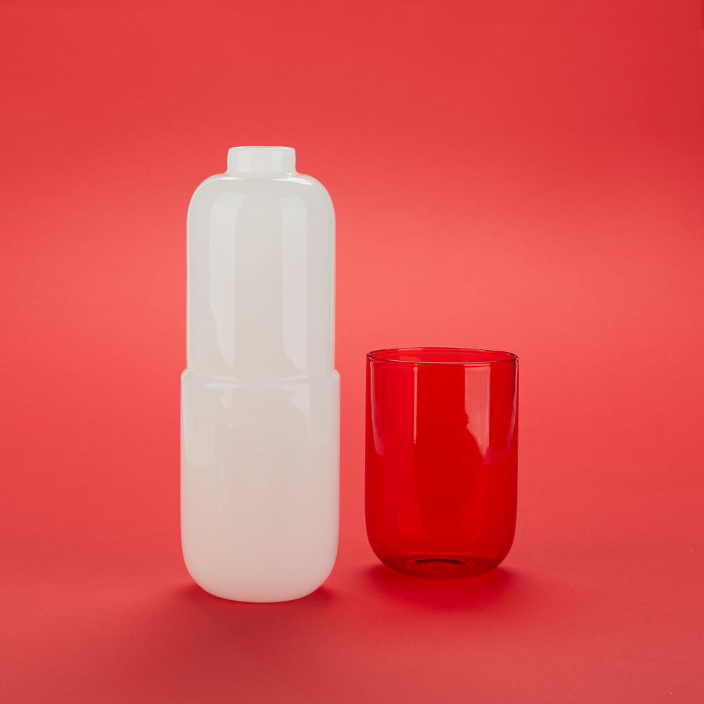 Water Pill Bottle and Drinking Glass