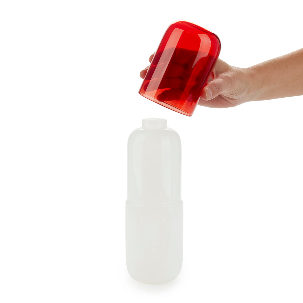 Water Pill Bottle and Drinking Glass