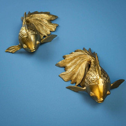 Décoration murale poisson rouge, aluminium doré, 27 x 17 x 12 cm