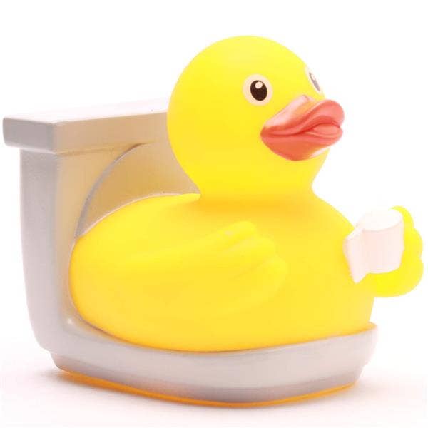 Badeente auf der Toilette