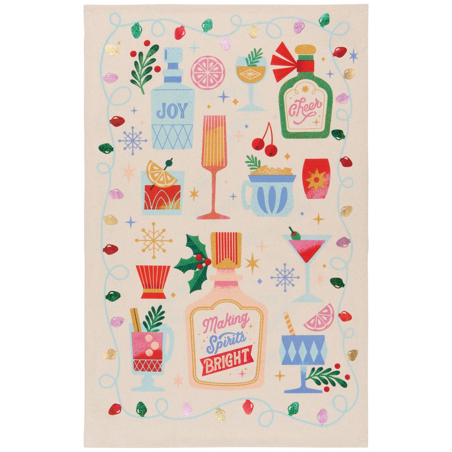 Decoratieve theedoek met kerstthema en vrolijke kerstafbeeldingen