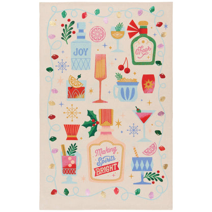 Decoratieve theedoek met kerstthema en vrolijke kerstafbeeldingen