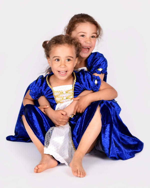 Robe de princesse en velours bleu taille 122-128 cm pour enfants de 6 à 8 ans