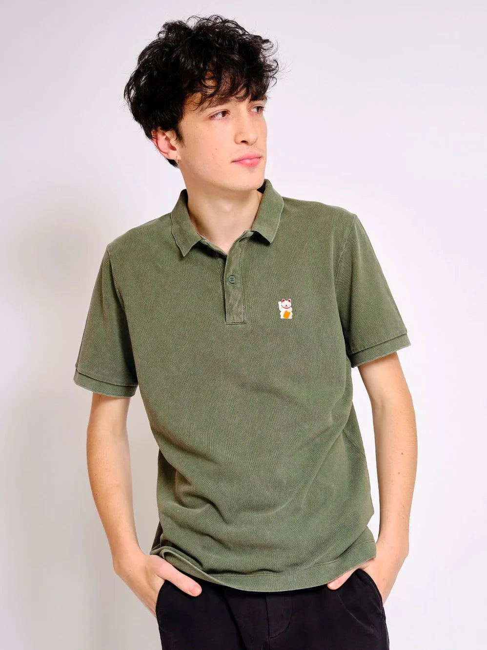 Lucky Cat Polo Shirt - Khaki