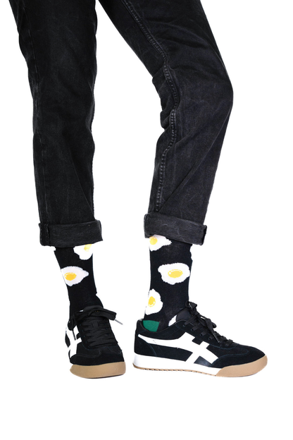 Chaussettes Noires en Coton Bio Sans Couture avec Motif Œufs