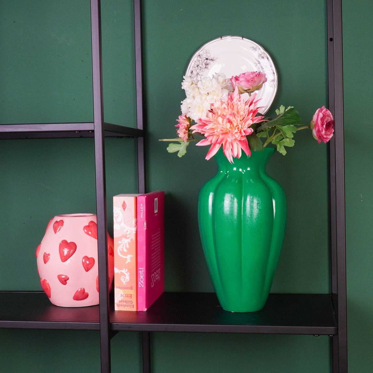 Flower vase - Pleated vase - Ceramic - Green - 16.5x16.5x29.5 cm