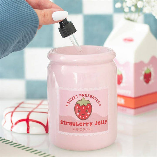 Brûleur d'huile et chauffe-cire en forme de pot de gelée de fraise
