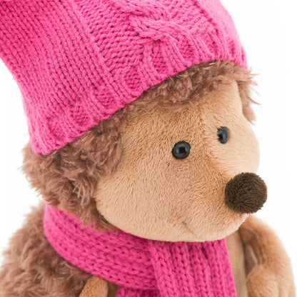 Peluche hérisson Fluffy avec bonnet à double pompons 15 cm