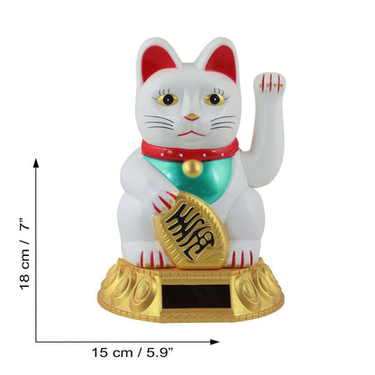 Chat chanceux solaire blanc 18cm