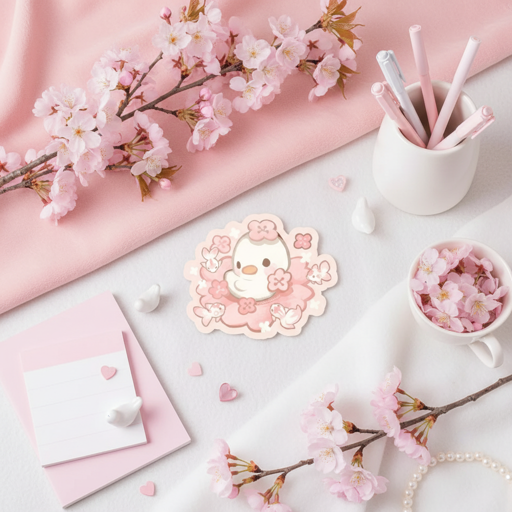 Witte eend sticker "Sakura eendje"