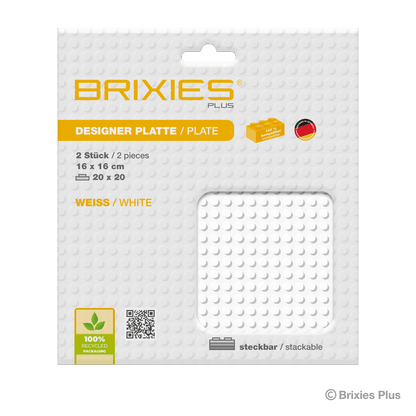 BRIXIES Plus Basis Platte Weiß 20 x 20 Noppen Doppelpack