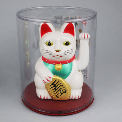 Chat chanceux solaire blanc 10,5 cm