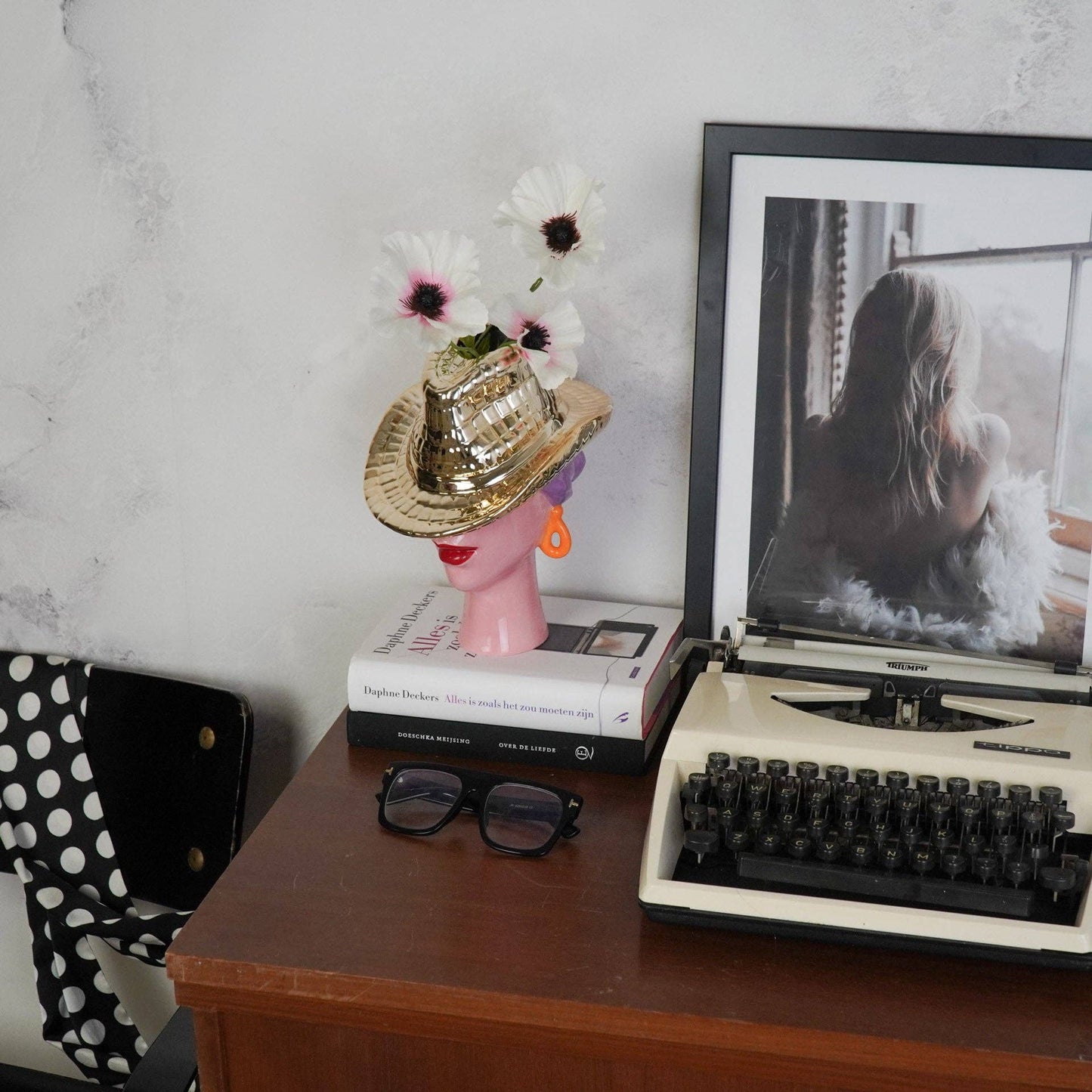 Vase à fleurs - Vase chapeau de cowboy - Or - 19x16x23,5 cm