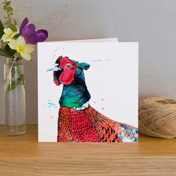 Wenskaart met een fazant in aquarel