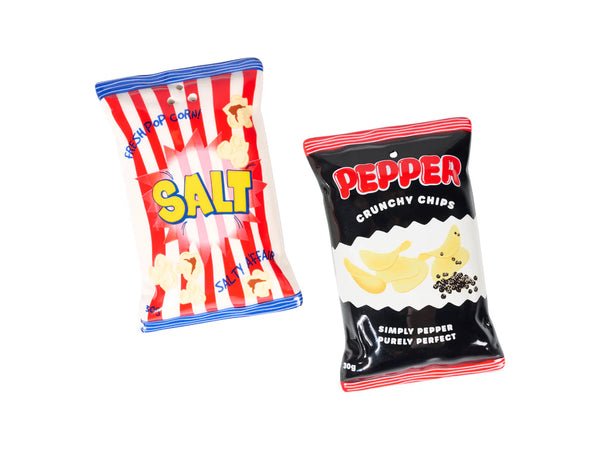 Sel et poivre en forme de sachets de Pop Corn et Chips Bitten – Accessoire de table original