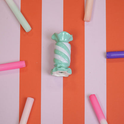 Bougeoir - Bonbon Toffee - Céramique - Menthe/Lilas - 7,5x7,5x13 cm