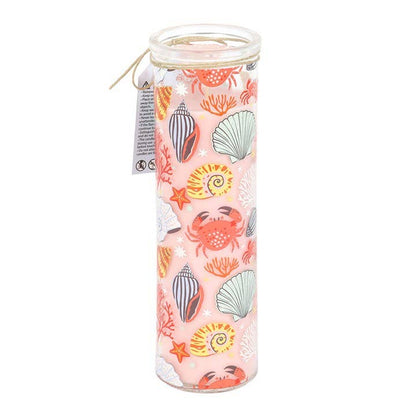 Pastel Seashell Print Coastal Pillar Candle & Coconut and Sea Salt