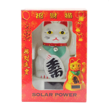 Gelukskat Maneki-neko Wave Cat solar 12cm wit