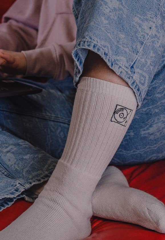 Chaussettes de sport brodées - Platine vinyle