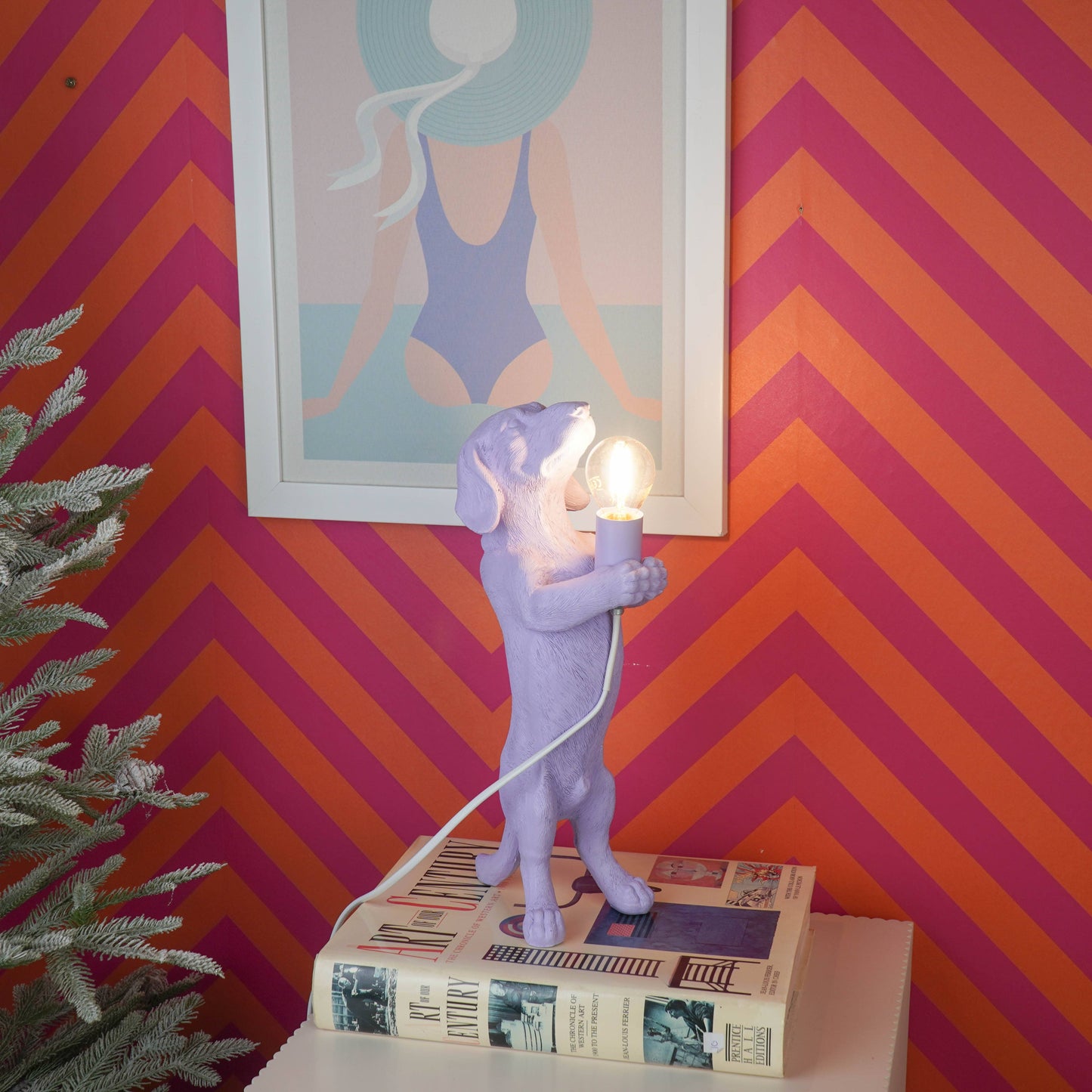 Table Lamp - Dachshund Lamp - Polyresin - Lilac - E14 - 10x15x38cm