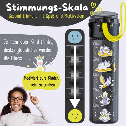 Trinkflasche Kinder, 500ml, leicht - Dinos-schwarz