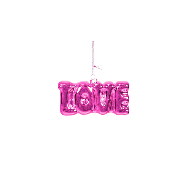 Roze LOVE kerstbal