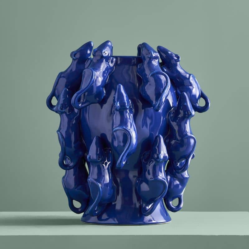 Vase M. Mäuschen, grès bleu cobalt, 23 x 23 x 26 cm