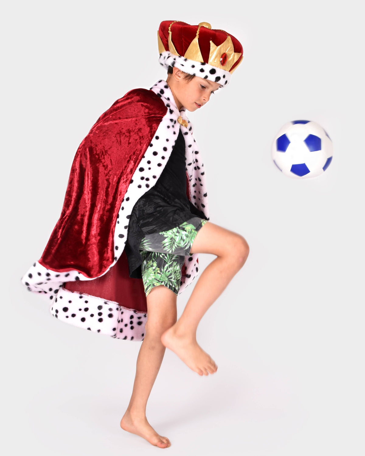 Red velvet king's cape for children aged 4-8 years, sizes 98-128 cm