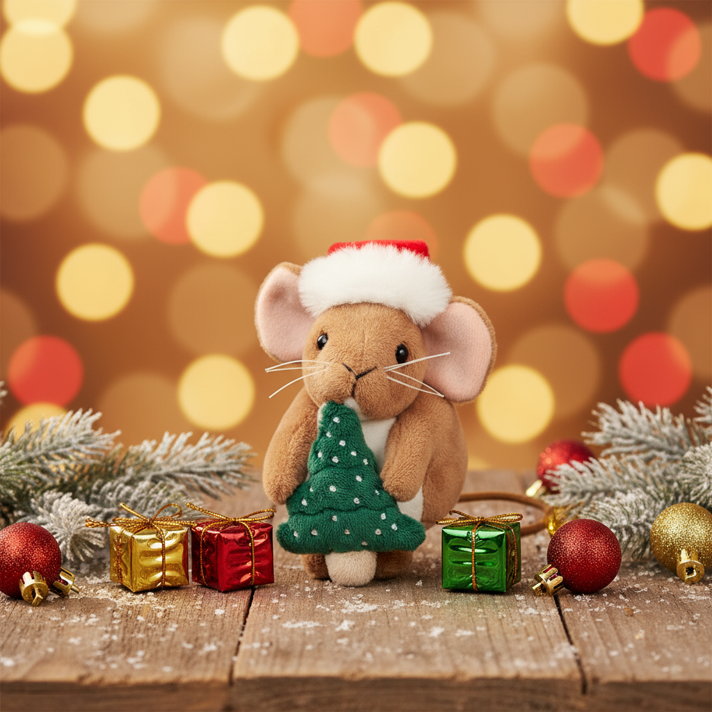Peluche Souris de Noël avec sapin