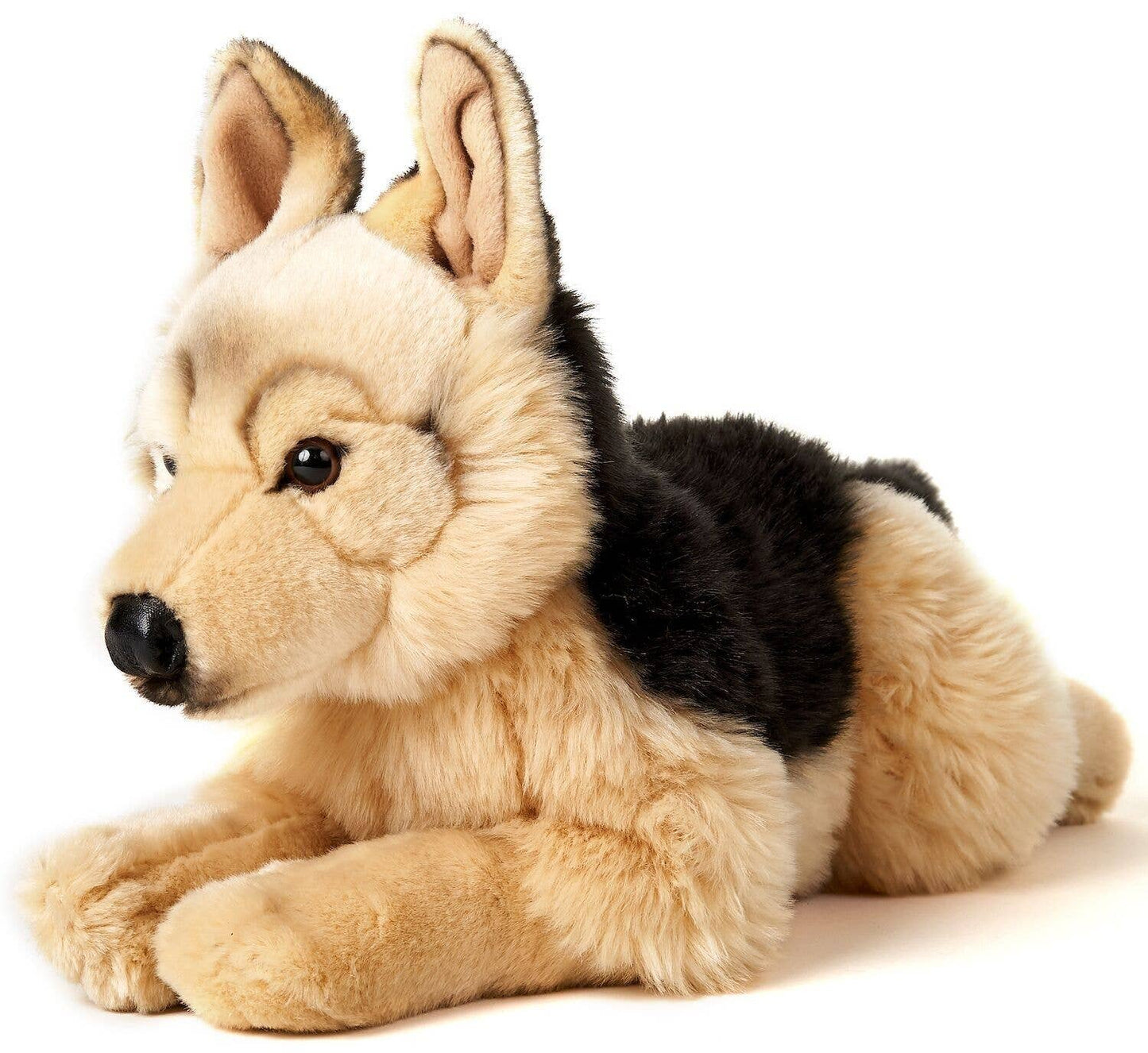 German Shepherd plush toy, lying down