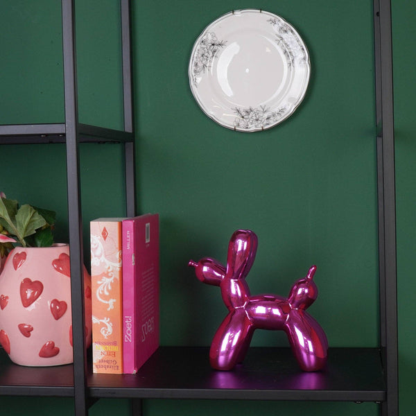 Decoratie - Ballonhondbeeldje - Keramiek - Metallic roze - 20x9x19 cm