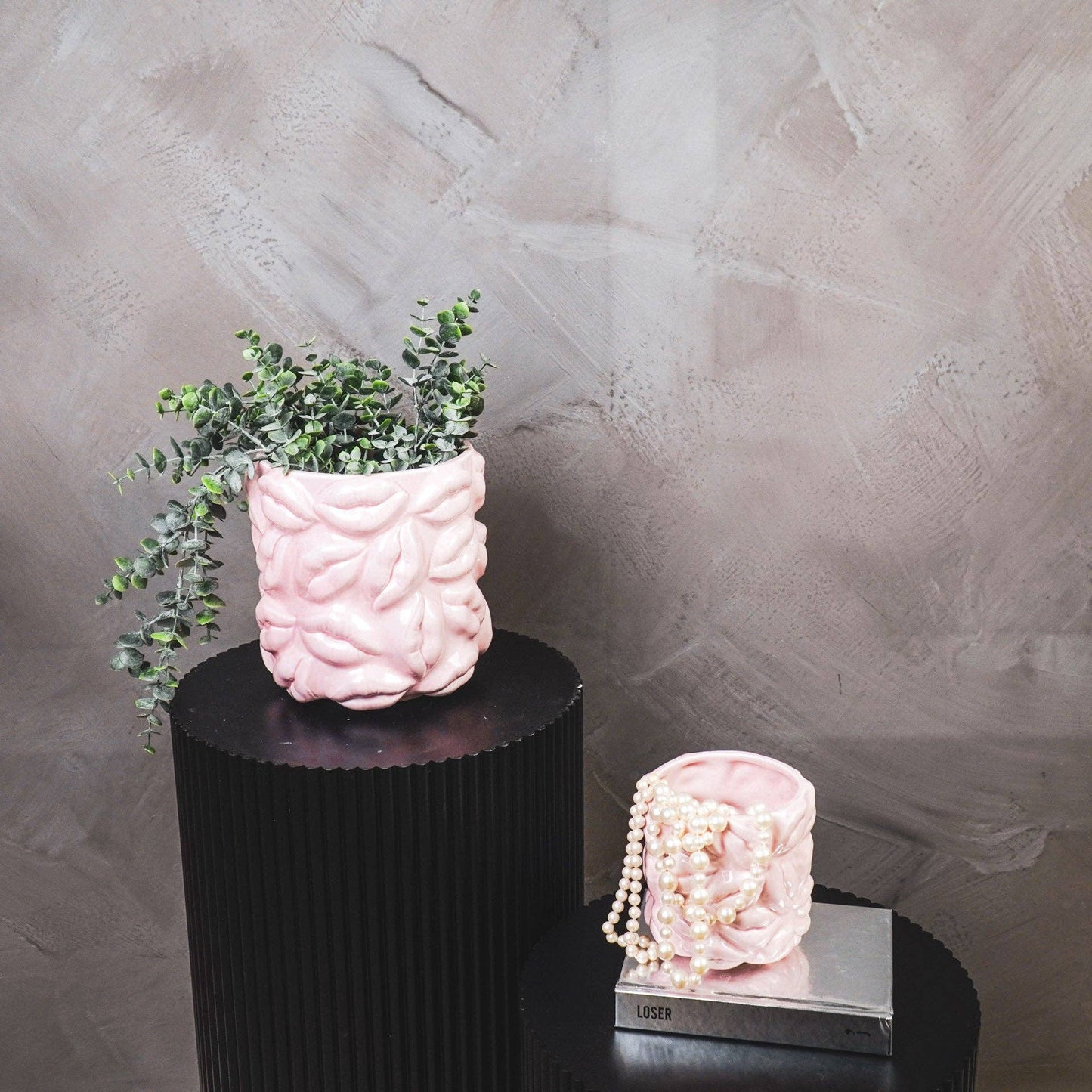 Pot - Bisous - Céramique - Rose clair - 17,5x17,5x17,5cm