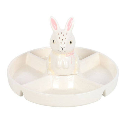Snack serving dish with dip compartment and Easter bunny design