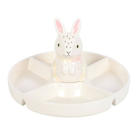 Snack serving dish with dip compartment and Easter bunny design