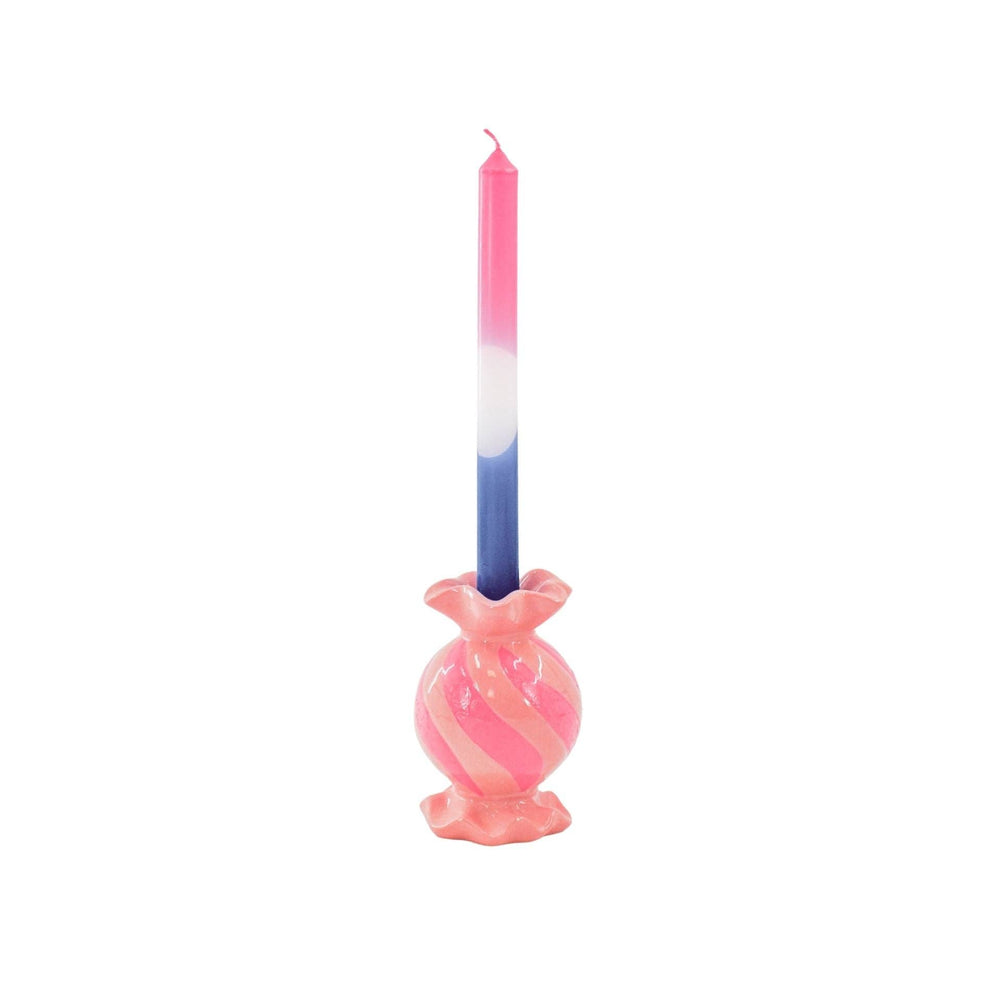 Ronde kaarsenhouder in de vorm van toffee - Keramiek - Roze/Neon - 8,5 x 8,5 x 13 cm