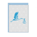 Greeting Card Cigogne Bébé Bleu