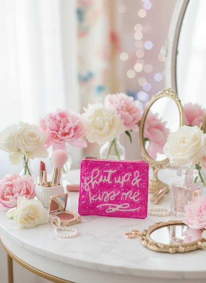 Shut Up &amp; Kiss Me Pearl Zipper Pouch