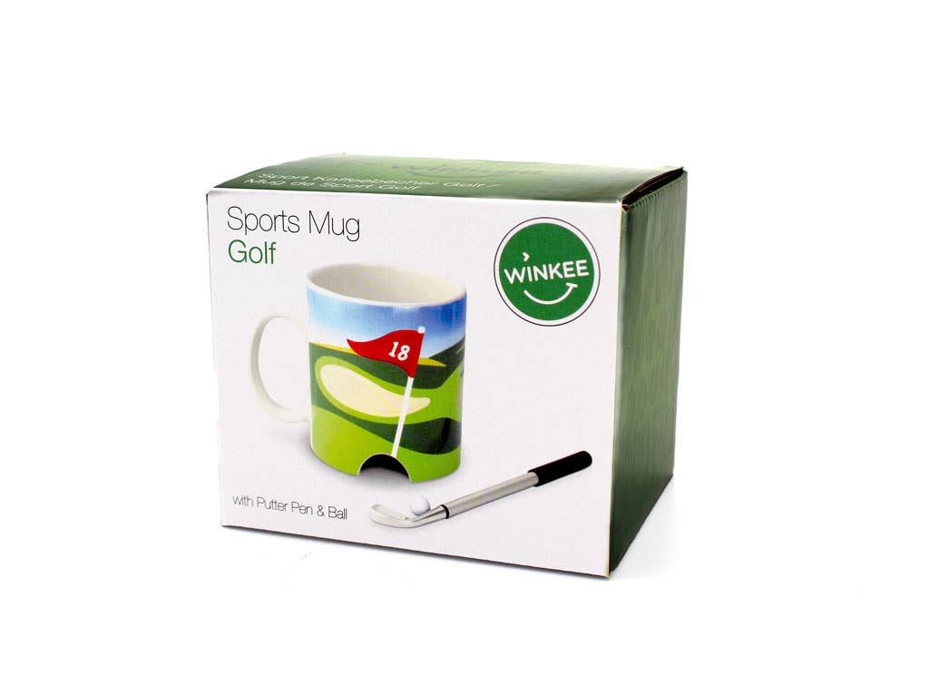 Golfbecher mit Schläger und Kugelschreiber