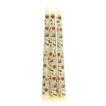 Ensemble de 3 bougies à motif floral crème folk