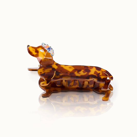 Pince à cheveux Teckel Couronne de fleurs