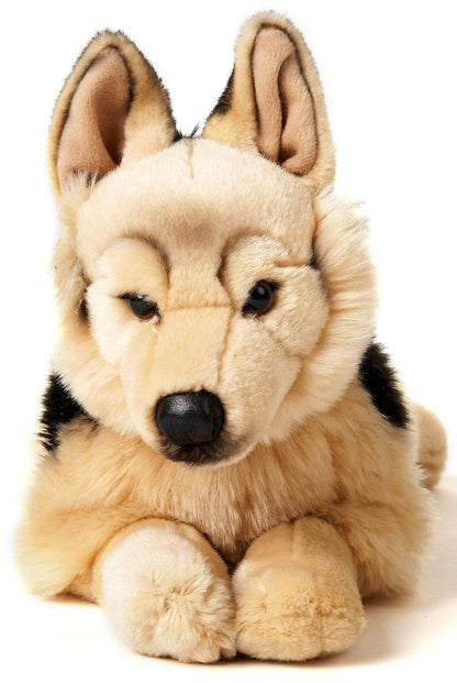 German Shepherd plush toy, lying down