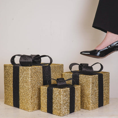 Cadeau de Noël à LED - S3 - Polystyrène - Or/Noir - 15/20/25 cm