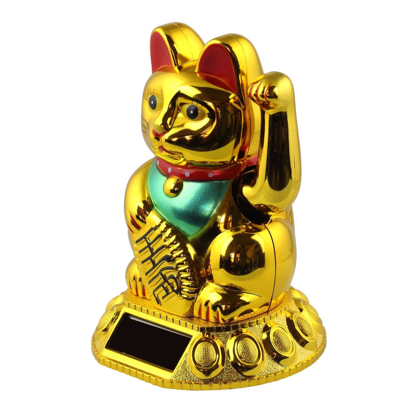 Gelukskat Maneki-neko, wuivende kat, rond, 10,5 cm, goud