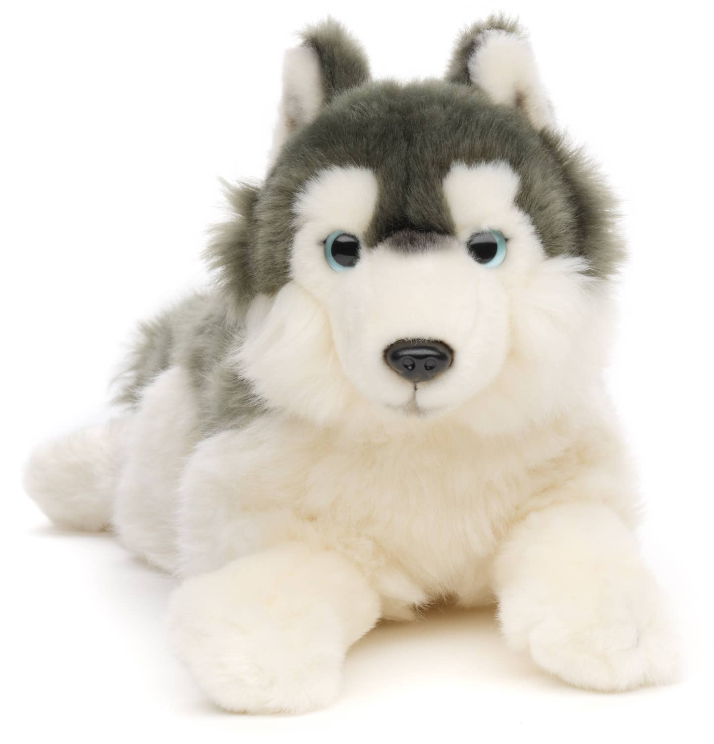 Grey Husky plush toy, lying down