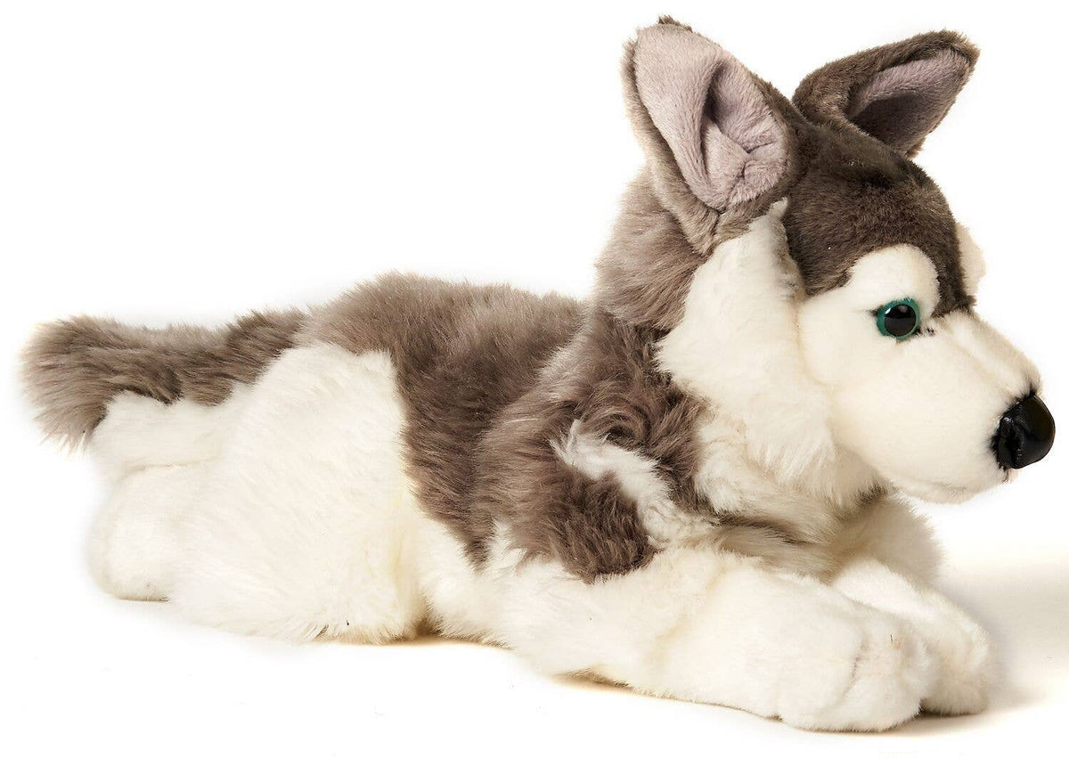 Peluche Husky gris couché – 43 cm