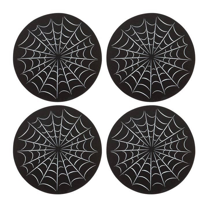 Set de 4 dessous de verre gothiques noirs avec motif toile d’araignée