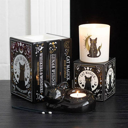 Brûle-parfum et chauffe-cire « Livre de sorts Chat noir »