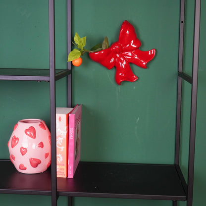 Vase mural- Vase mural arc- Céramique- Rouge- 19x18,5x5,5 cm