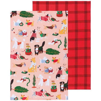 Set of 2 Holiday Hounds Christmas tea towels