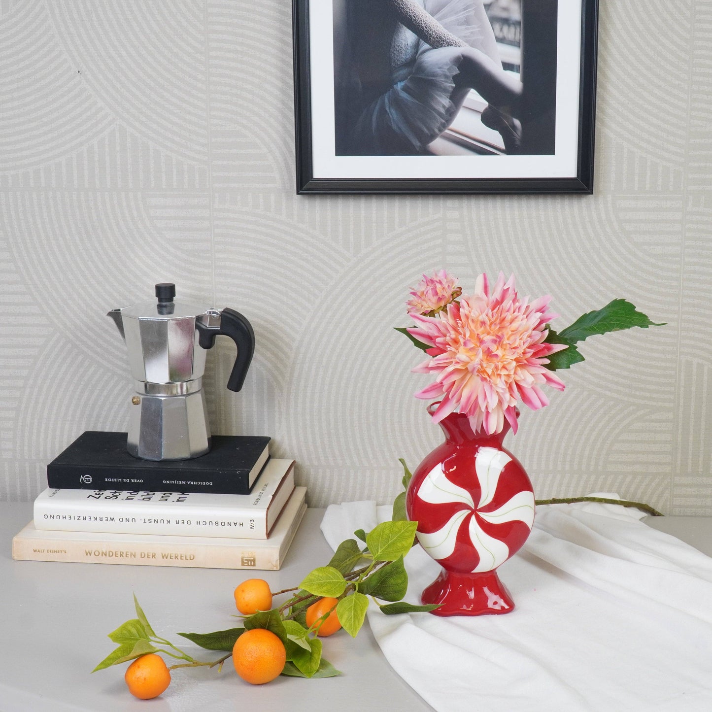 Bloemenvaas - Karamelkleur - Keramiek - Rood/Wit - 12x6,5x20cm